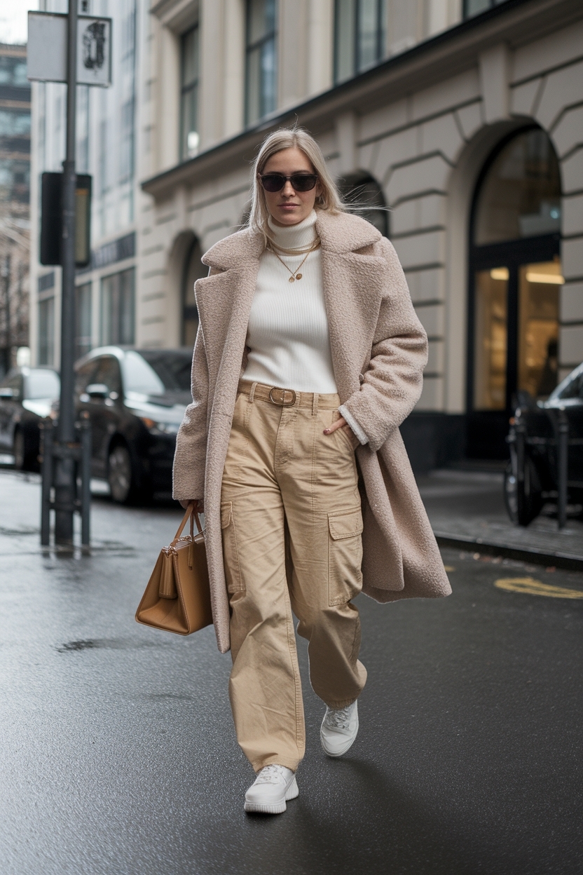 Tan Cargo Pants Outfit Winter: Fashionable Layering Techniques outfit idea