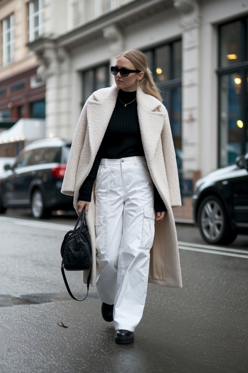 White Cargo Pants Outfit Winter: Bright Looks for the Season outfit idea