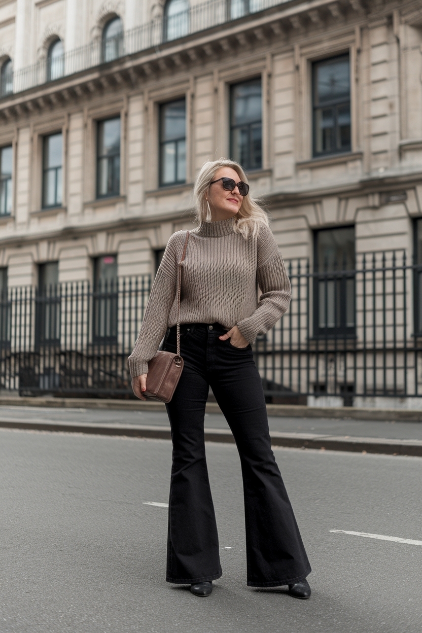 Stylish Black Bell Bottom Jeans Outfit Ideas outfit idea