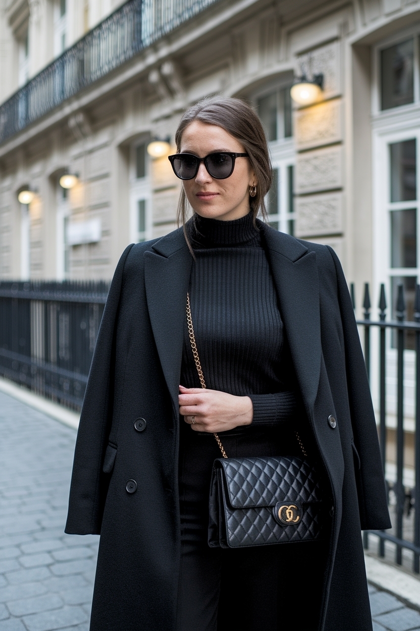 Elevate Your Black Coat Outfit Winter Classy Game outfit idea