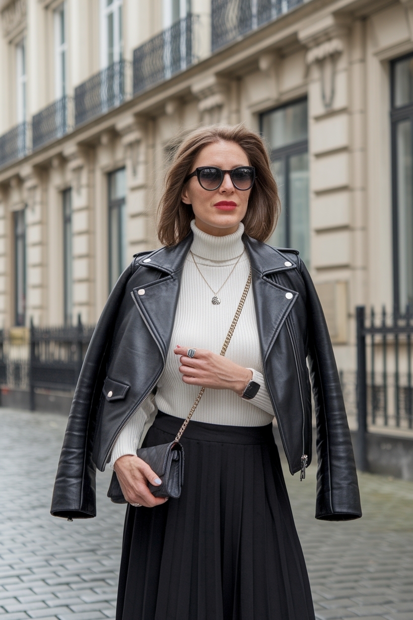 Classy Black Leather Jacket Outfit Women Will Love outfit idea