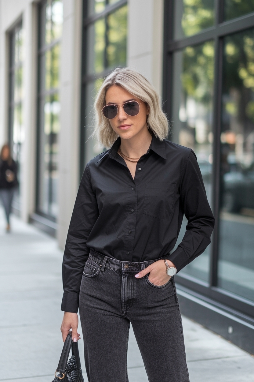 Styling a Black Shirt and Jeans Outfit Effortlessly outfit idea