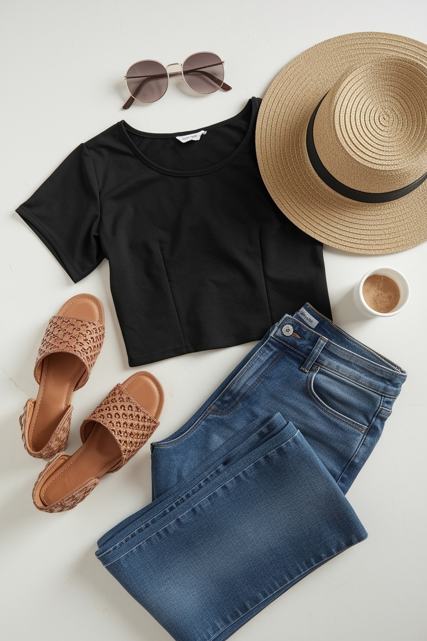 Versatile Black Top and Blue Jeans Outfit Combinations outfit idea