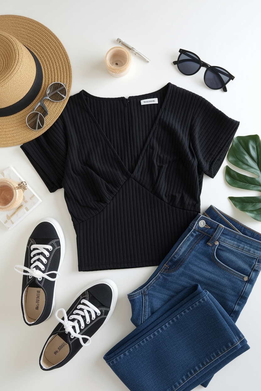 Chic Black Top Blue Jeans Outfit for Everyday Wear outfit idea