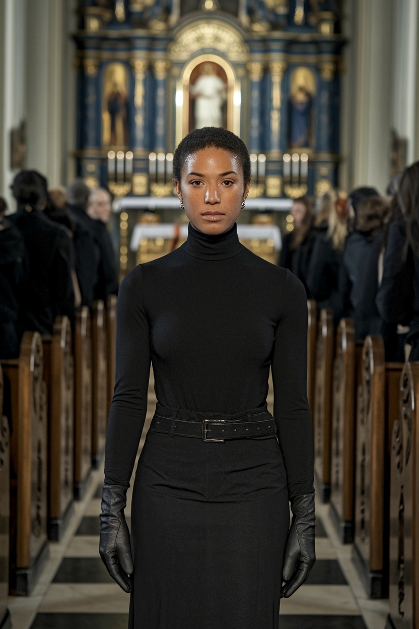 Elegant Black Turtle Neck Outfit Women Church Looks outfit idea