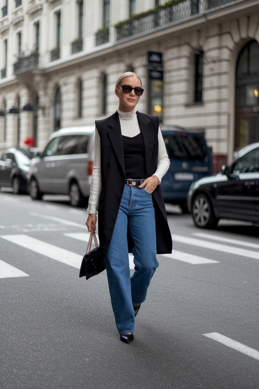 Chic Black Vest and Jeans Outfit for Layering outfit idea