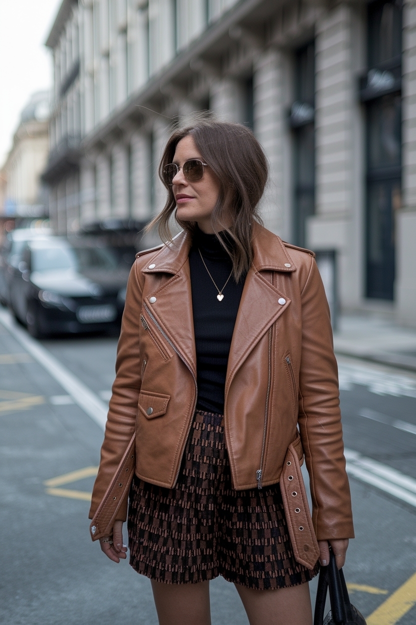 Brown Leather Jacket Outfit Aesthetic for a Vintage Vibe outfit idea