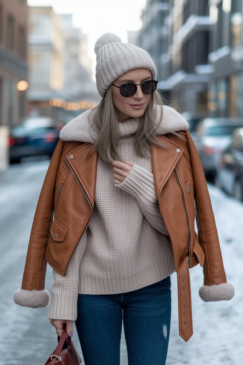Brown Leather Jacket Outfit Winter: Must-Have Combinations outfit idea