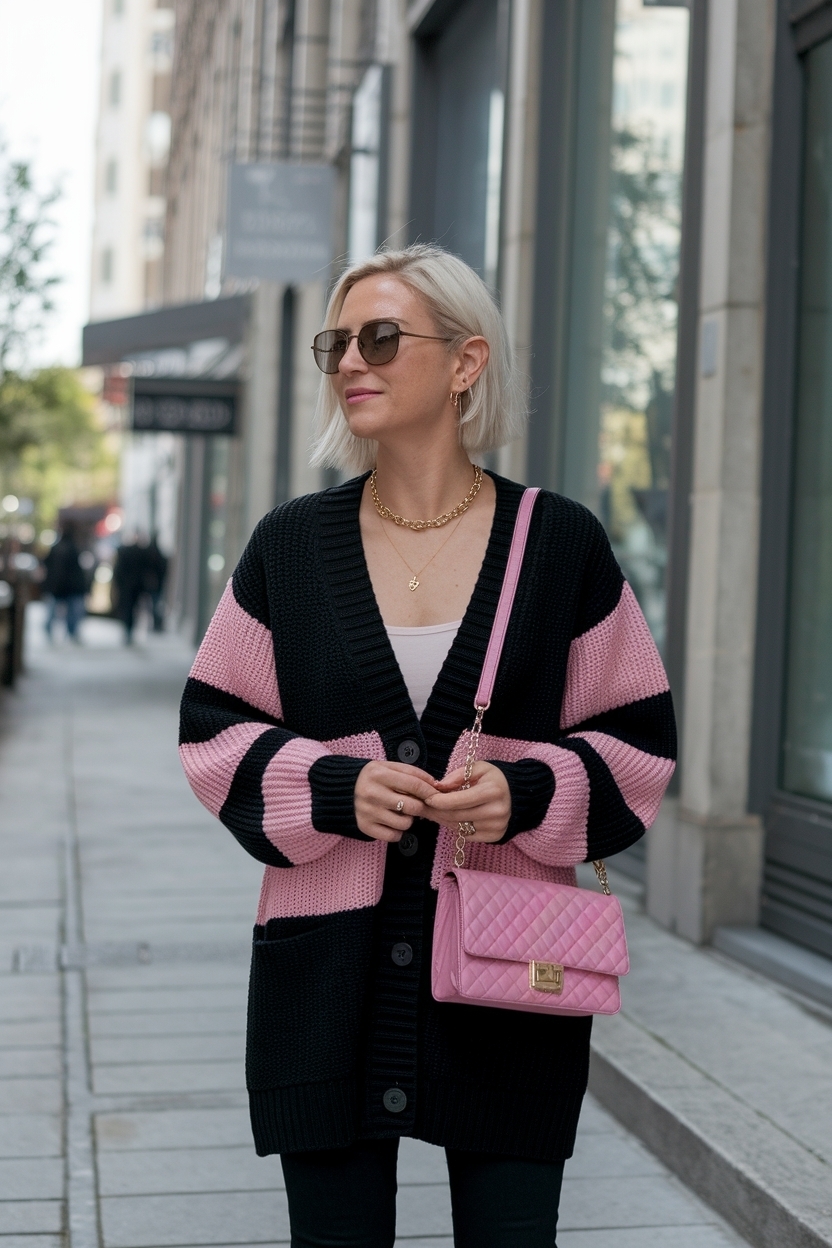 Stylish Cardigan Outfit Black Women in Pink outfit idea