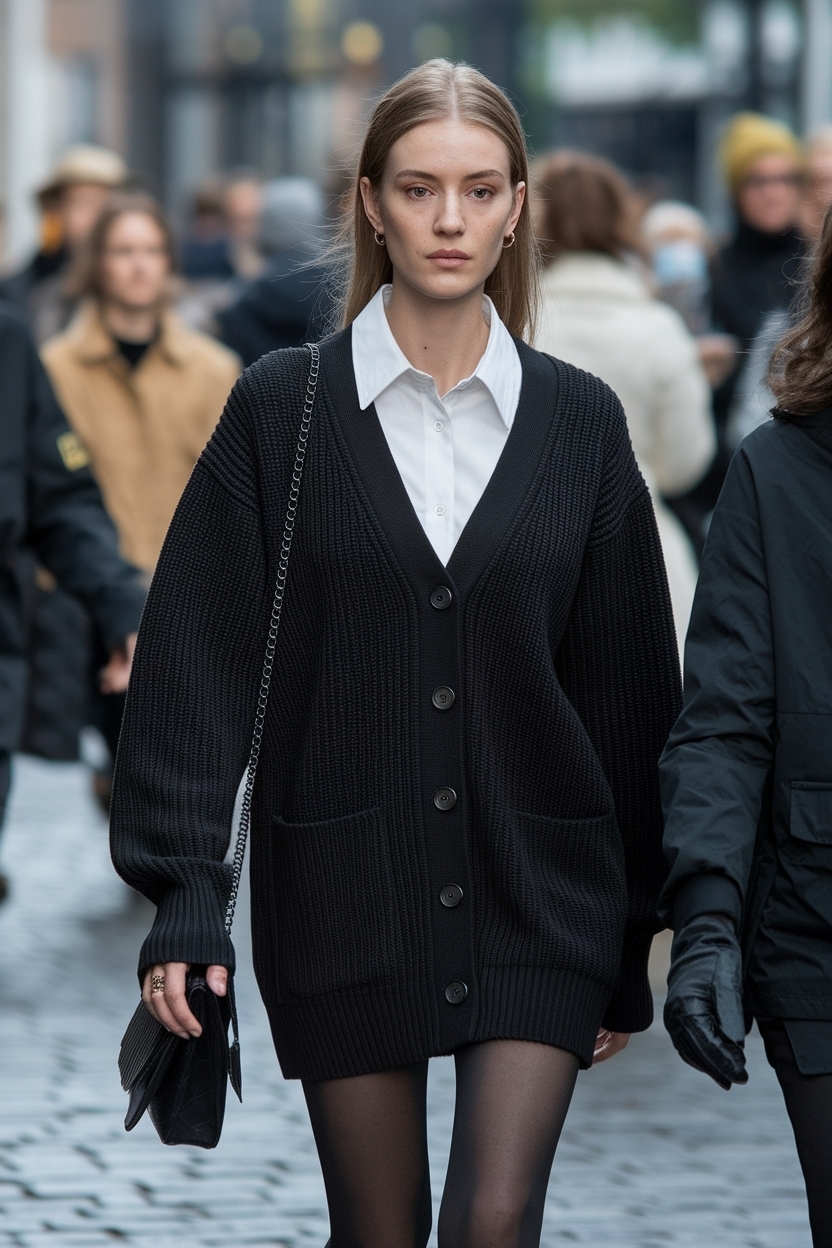 Cardigan Outfit Black Women: Pairing with Tights for Comfort outfit idea