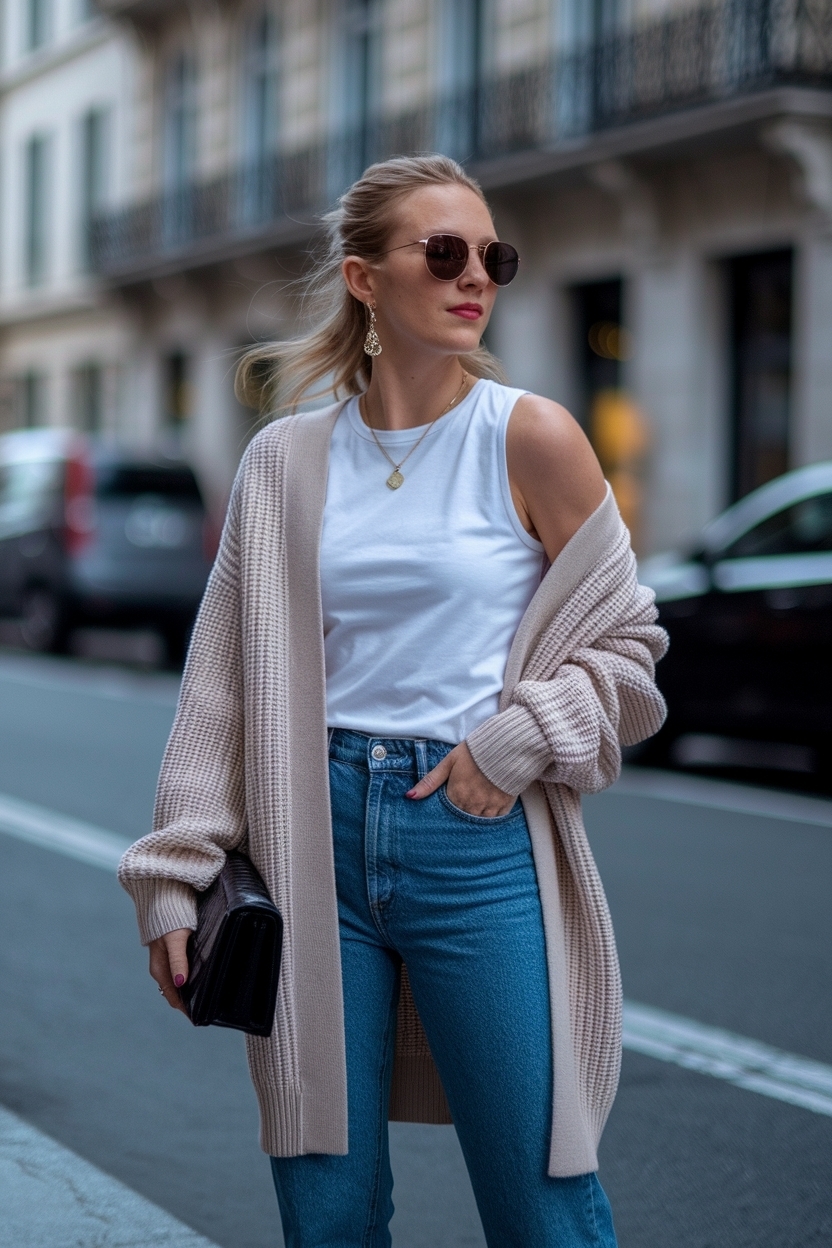 Cardigan Over Shoulder Outfit Women: Effortless Elegance outfit idea