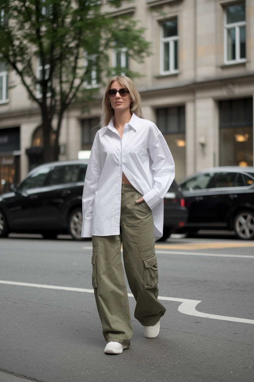 Trendy Cargo Pants Oversized Shirt Outfit Women Love outfit idea