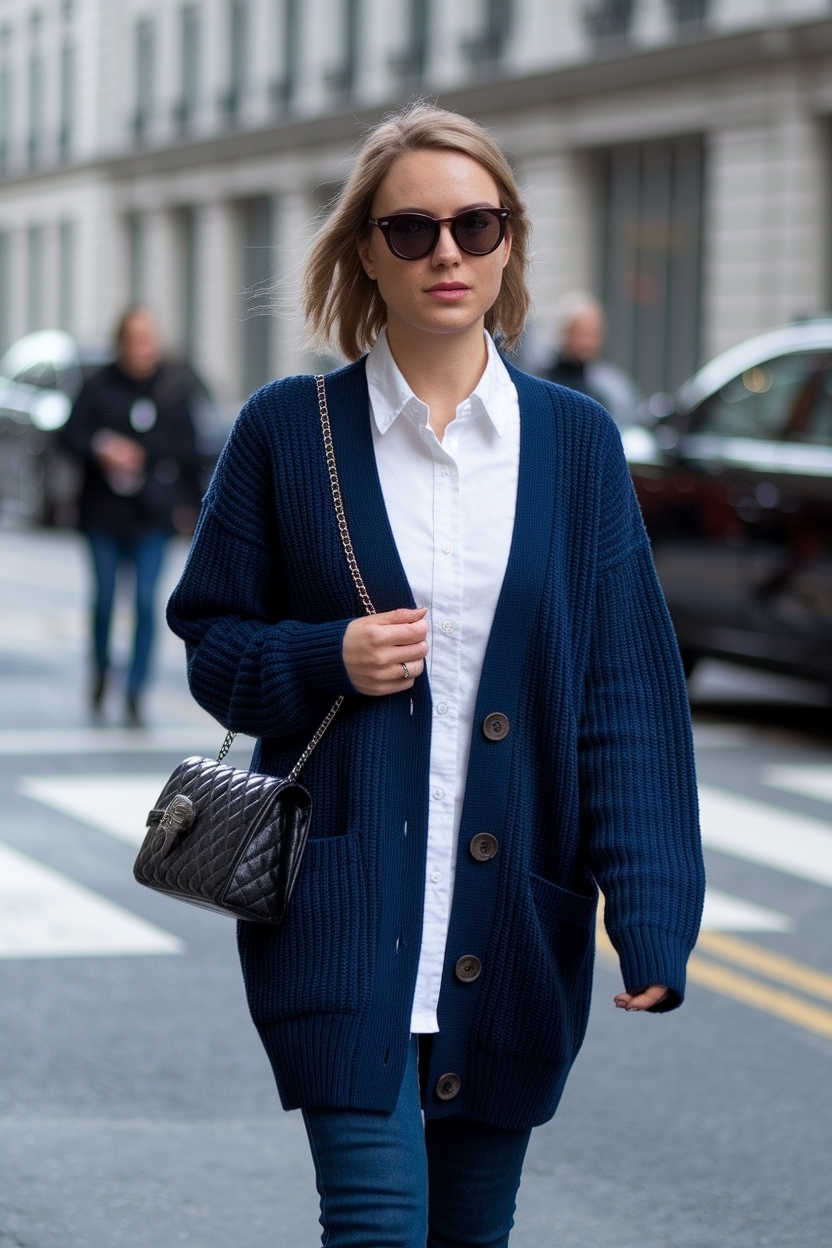 Dark Blue Cardigan Outfit Ideas for Women outfit idea