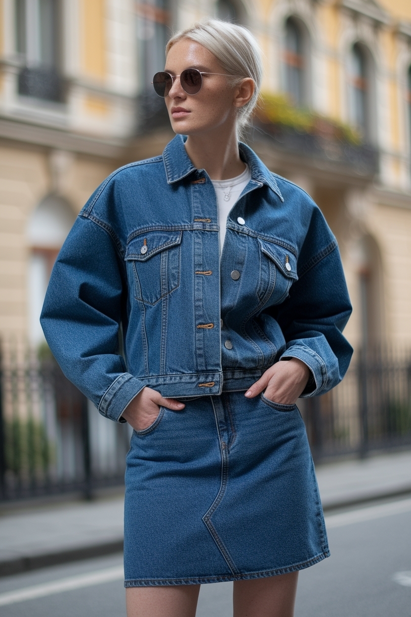 Denim Jacket and Denim Skirt Outfit Women: Effortless Pairing outfit idea