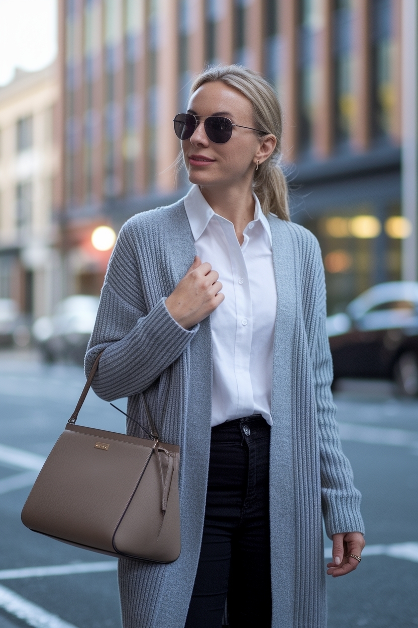 Grey Cardigan Work Outfit Women: Professional and Polished outfit idea