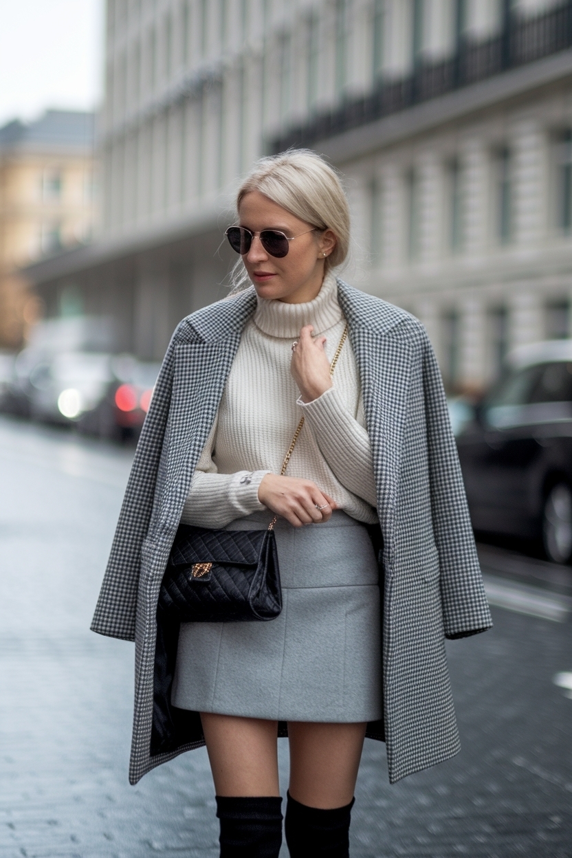 Stylish Grey Mini Skirt Outfit Winter Trends outfit idea