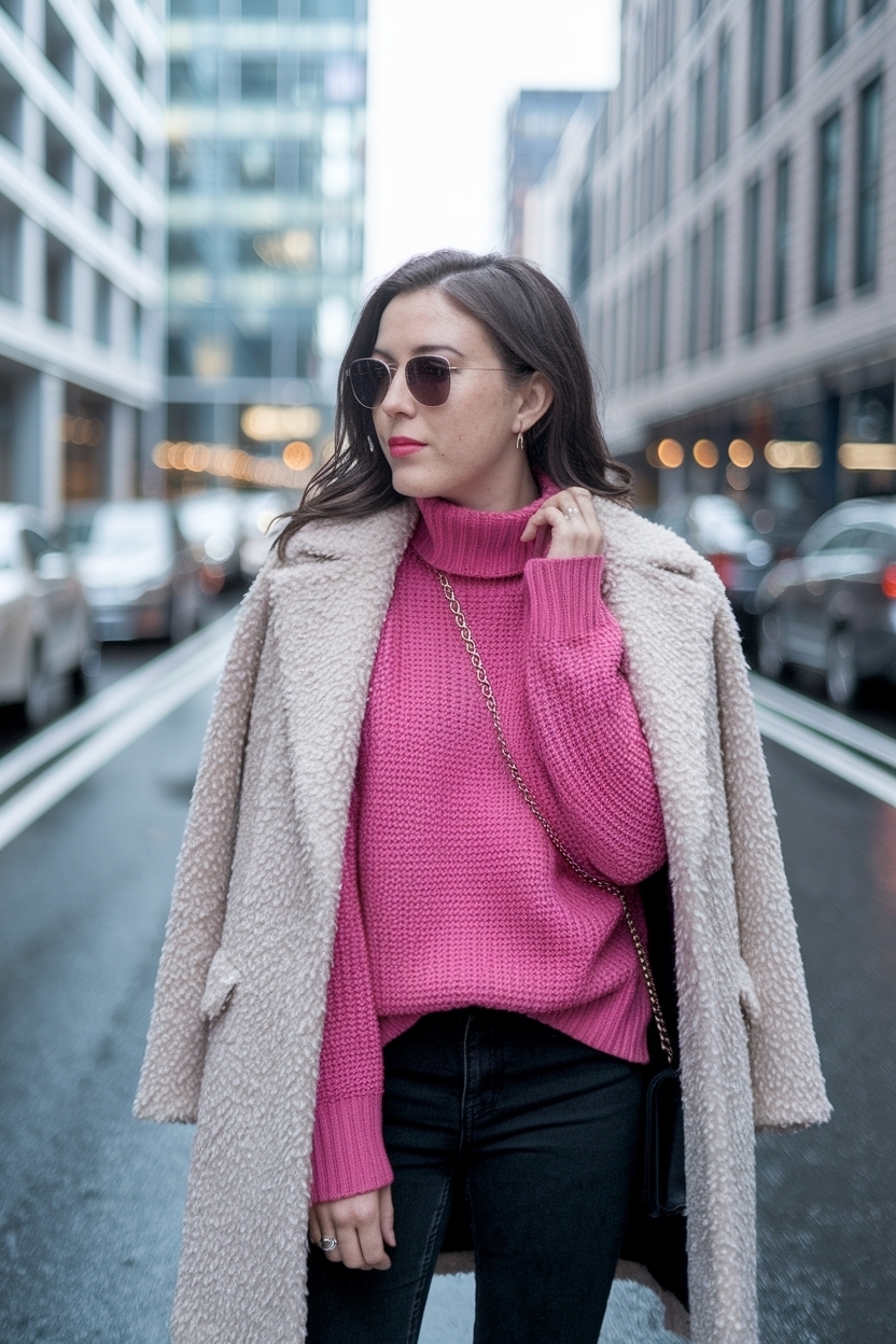 Hot Pink Sweater Outfit Winter: Brighten Up Your Look outfit idea