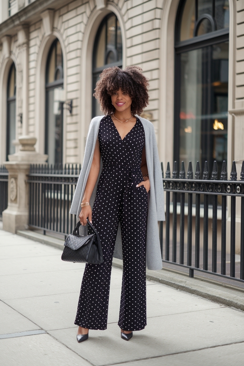 Jumpsuit Outfit Black Women with Cardigan: A Modern Twist outfit idea