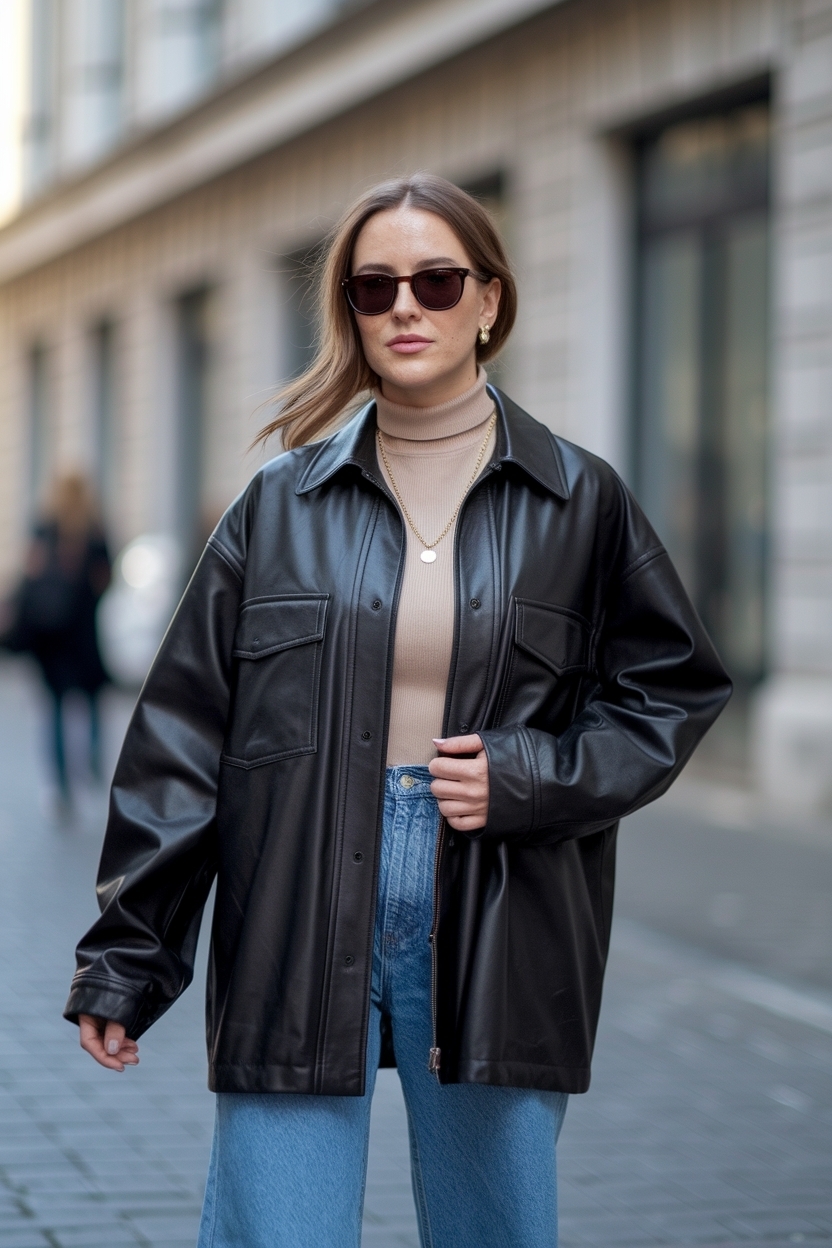 Leather Jacket Outfit Women Oversized: Comfort Meets Style outfit idea