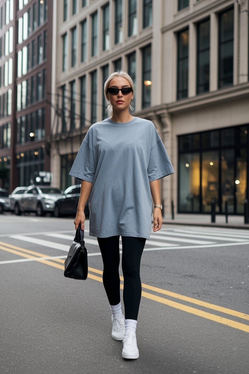 Leggings and Oversized Tshirt Outfit for Effortless Chic outfit idea