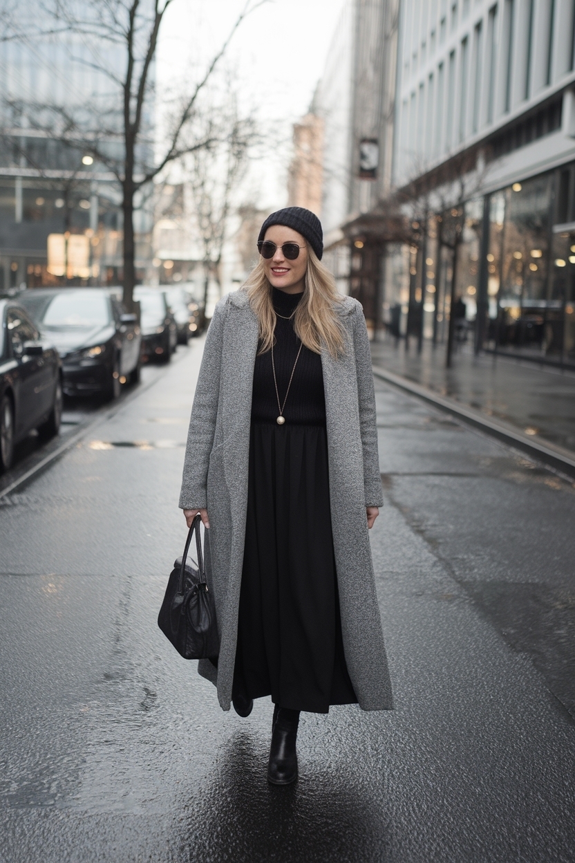 Long Black Dress Winter Outfit: Elegance Meets Warmth outfit idea