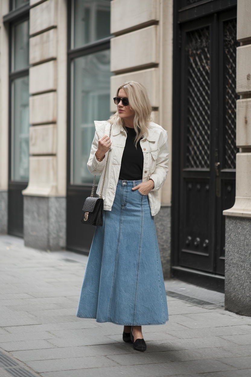Long Denim Skirt Outfit Ideas: Trendy and Stylish outfit idea