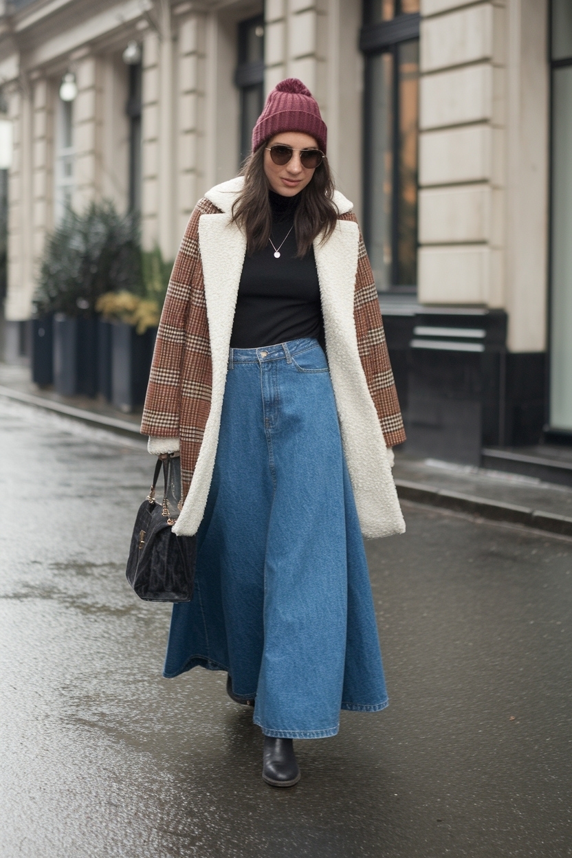 Maxi Denim Skirt Outfit Winter: Flowy Styles for Winter Chic outfit idea