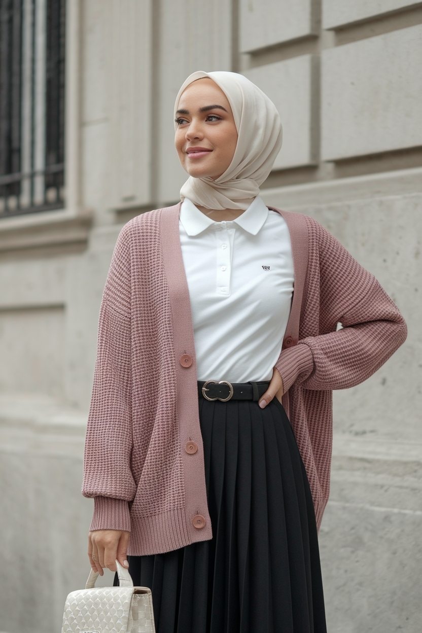 Outfit Polo Cardigan Women Hijab: Modest Fashion Inspiration outfit idea