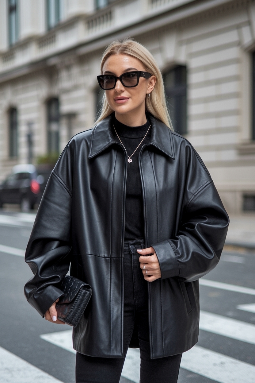 Oversized Black Leather Jacket Outfit: Comfort Meets Style outfit idea