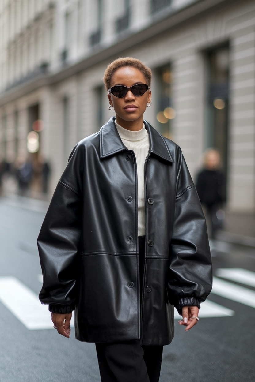 Oversized Leather Jacket Outfit Black Women Will Love outfit idea