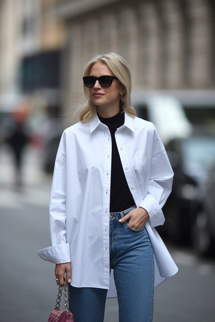 Oversized Shirt and Jeans Outfit Women C: Effortless Everyday Wear outfit idea
