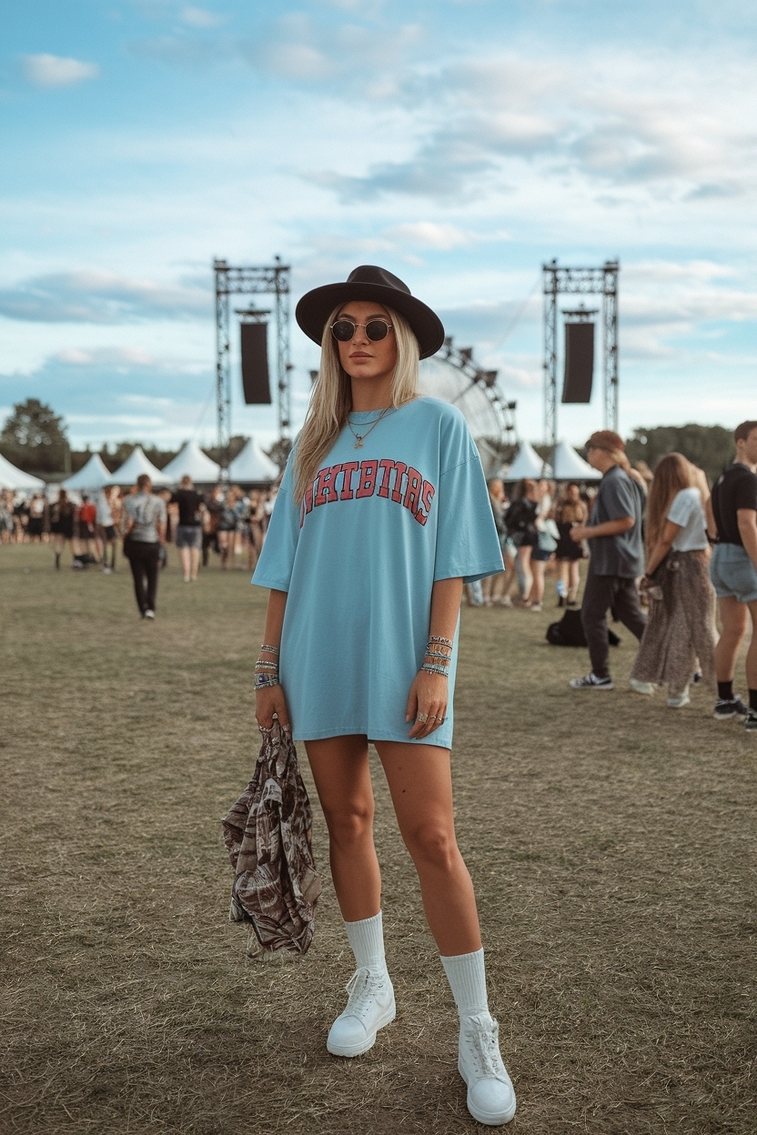 Oversized Tshirt Festival Outfit Women: Trendy and Fun outfit idea