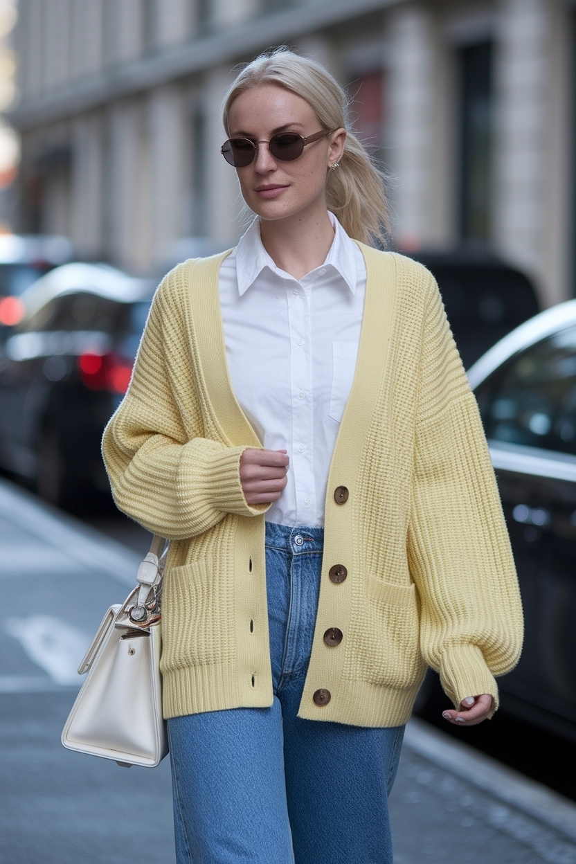 Pastel Yellow Cardigan Outfit Women: Soft and Sweet Styles outfit idea