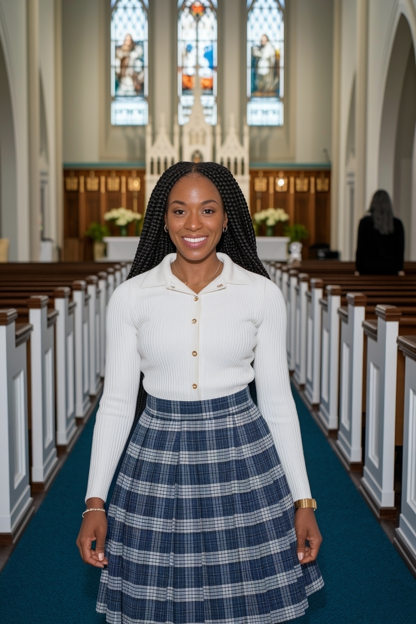 13. Chic and Classy Preppy Church Outfit Black Women Wear outfit idea